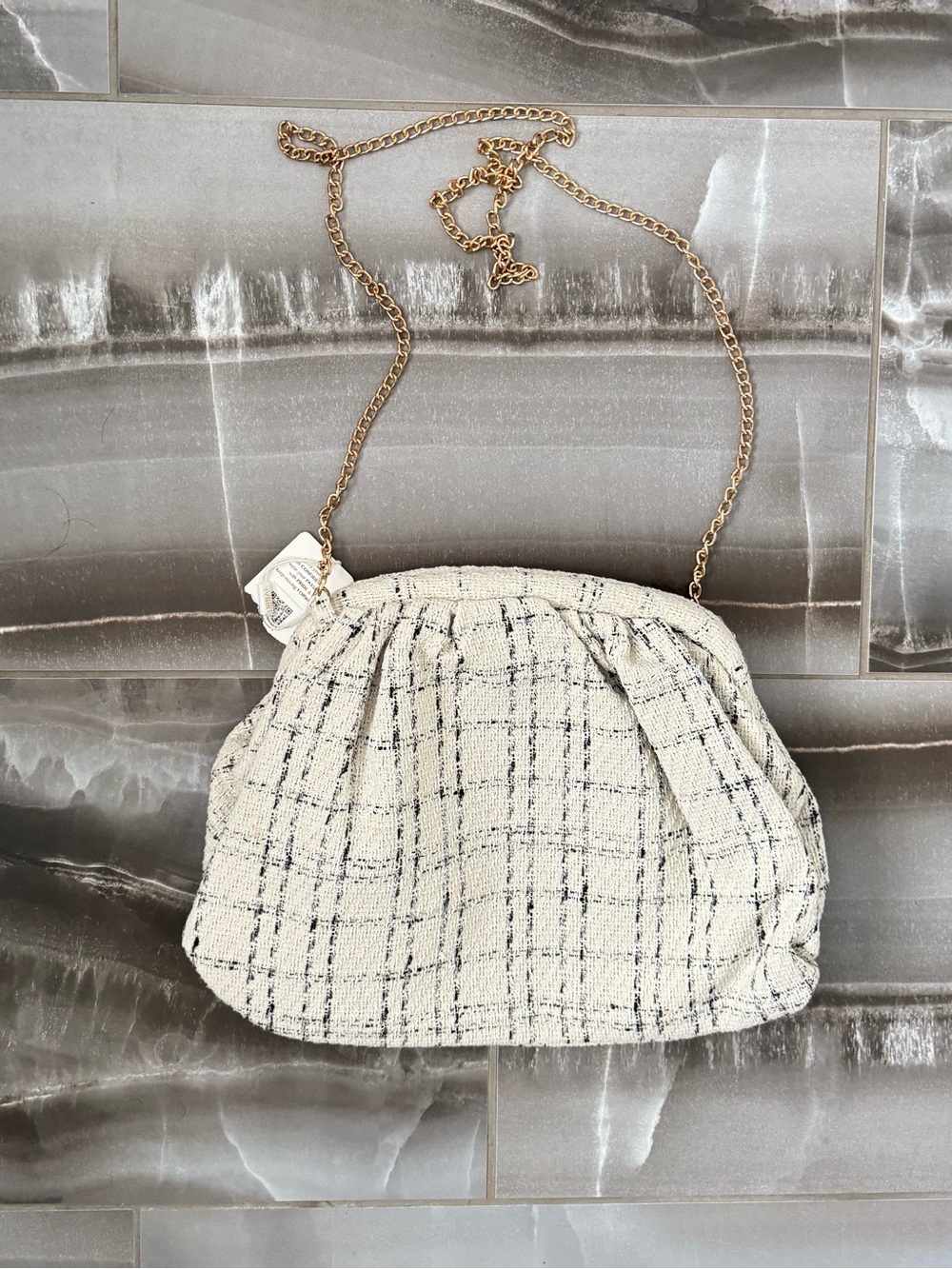 Urban Expressions Cream Tweed Crossbody with Gold Chain